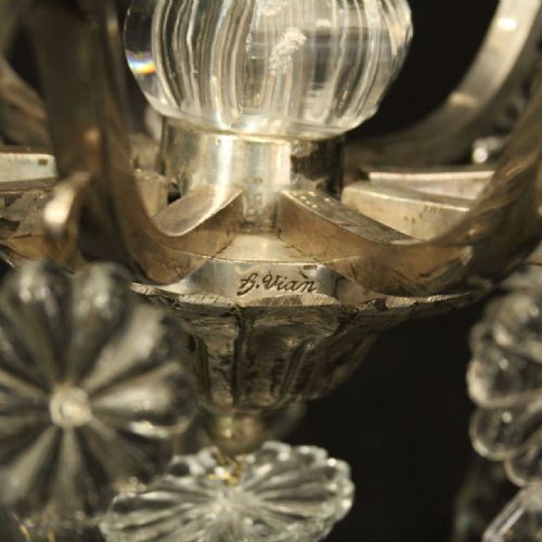 FRENCH SILVER GILDED BRONZE CRYSTAL H VIAN ANTIQUE CHANDELIER - ADDITIONAL PHOTO 9