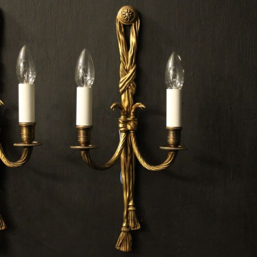 FRENCH SET OF 6 GILDED ROPE ANTIQUE WALL LIGHTS - ADDITIONAL PHOTO 1