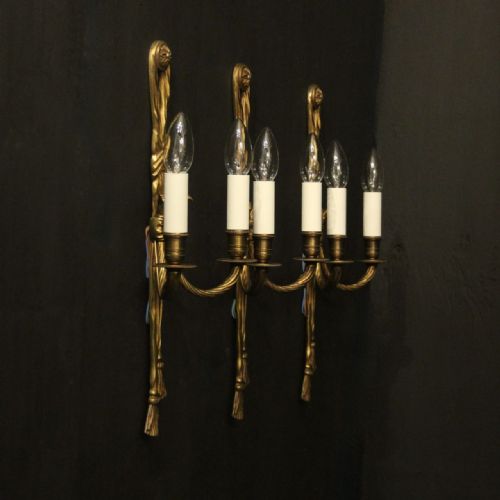 FRENCH SET OF 6 GILDED ROPE ANTIQUE WALL LIGHTS - ADDITIONAL PHOTO 8