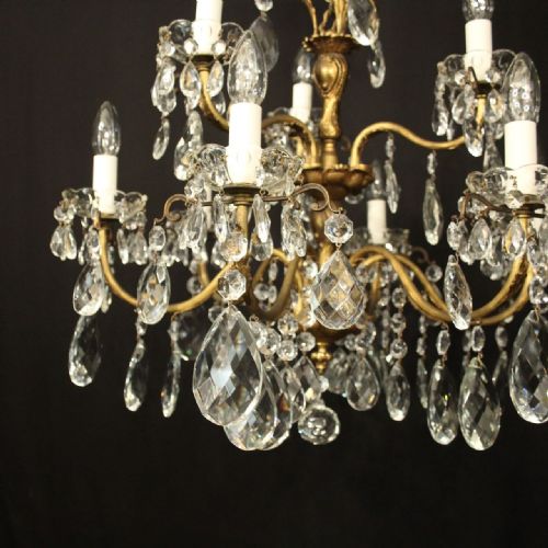 FRENCH GILDED BRASS CRYSTAL 9 LIGHT ANTIQUE CHANDELIER - ADDITIONAL PHOTO 1