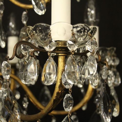 FRENCH GILDED BRASS CRYSTAL 9 LIGHT ANTIQUE CHANDELIER - ADDITIONAL PHOTO 2