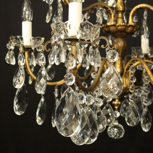 FRENCH GILDED BRASS CRYSTAL 9 LIGHT ANTIQUE CHANDELIER - ADDITIONAL PHOTO 3