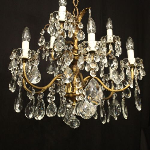 FRENCH GILDED BRASS CRYSTAL 9 LIGHT ANTIQUE CHANDELIER - ADDITIONAL PHOTO 4