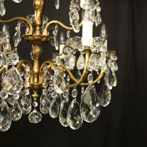FRENCH GILDED BRASS CRYSTAL 9 LIGHT ANTIQUE CHANDELIER - ADDITIONAL PHOTO 5