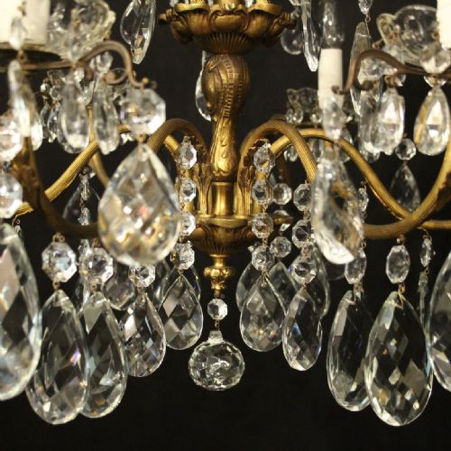 FRENCH GILDED BRASS CRYSTAL 9 LIGHT ANTIQUE CHANDELIER - ADDITIONAL PHOTO 7