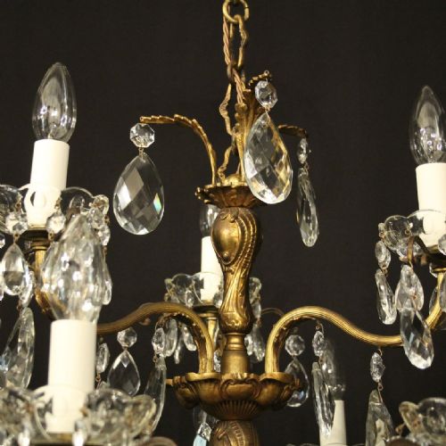 FRENCH GILDED BRASS CRYSTAL 9 LIGHT ANTIQUE CHANDELIER - ADDITIONAL PHOTO 8