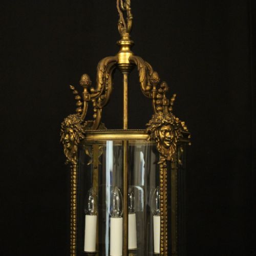 FRENCH GILDED BRONZE 19TH CENTURY 4 LIGHT ANTIQUE HALL LANTERN - ADDITIONAL PHOTO 1