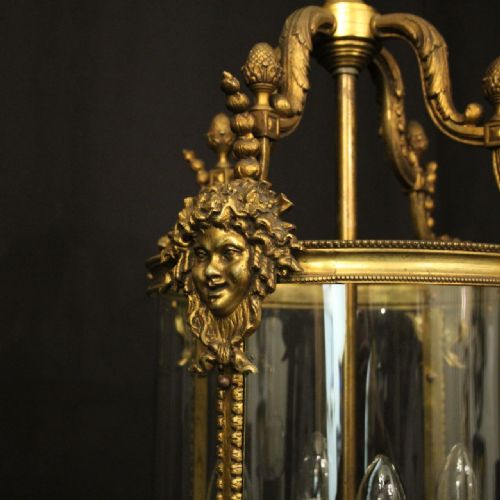 FRENCH GILDED BRONZE 19TH CENTURY 4 LIGHT ANTIQUE HALL LANTERN - ADDITIONAL PHOTO 2