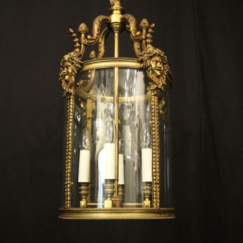 FRENCH GILDED BRONZE 19TH CENTURY 4 LIGHT ANTIQUE HALL LANTERN - ADDITIONAL PHOTO 3