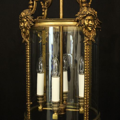 FRENCH GILDED BRONZE 19TH CENTURY 4 LIGHT ANTIQUE HALL LANTERN - ADDITIONAL PHOTO 5