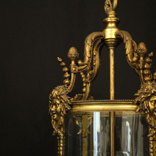 FRENCH GILDED BRONZE 19TH CENTURY 4 LIGHT ANTIQUE HALL LANTERN - ADDITIONAL PHOTO 6