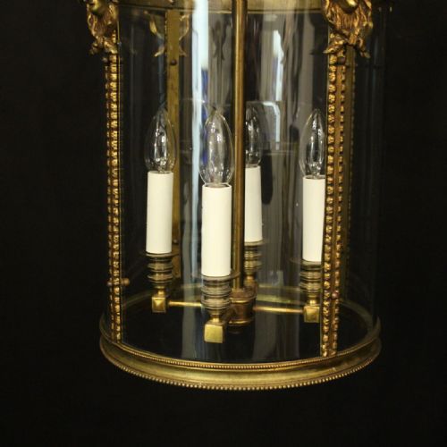 FRENCH GILDED BRONZE 19TH CENTURY 4 LIGHT ANTIQUE HALL LANTERN - ADDITIONAL PHOTO 7