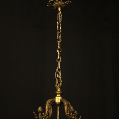 FRENCH GILDED BRONZE 19TH CENTURY 4 LIGHT ANTIQUE HALL LANTERN - ADDITIONAL PHOTO 8