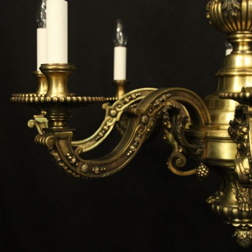 FRENCH GILDED BRONZE 8 LIGHT ANTIQUE CHANDELIER - ADDITIONAL PHOTO 2