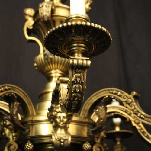 FRENCH GILDED BRONZE 8 LIGHT ANTIQUE CHANDELIER - ADDITIONAL PHOTO 5