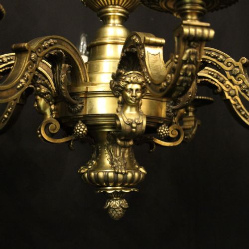 FRENCH GILDED BRONZE 8 LIGHT ANTIQUE CHANDELIER - ADDITIONAL PHOTO 6