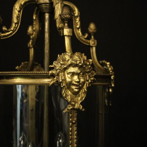 FRENCH 19TH CENTURY BRONZE 4 LIGHT ANTIQUE HALL LANTERN - ADDITIONAL PHOTO 4
