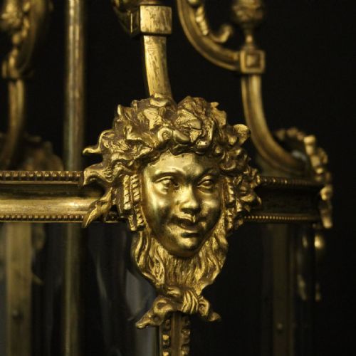 FRENCH 19TH CENTURY BRONZE 4 LIGHT ANTIQUE HALL LANTERN - ADDITIONAL PHOTO 5