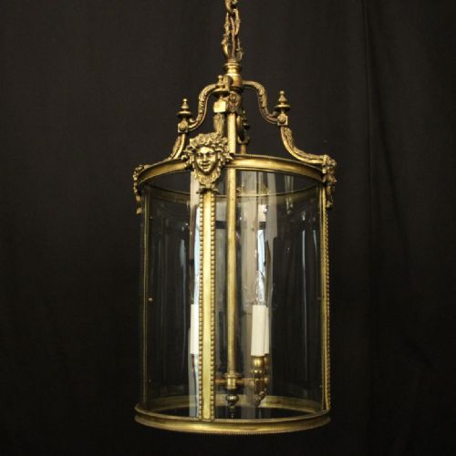 FRENCH 19TH CENTURY LARGE GILDED BRONZE ANTIQUE HALL LANTERN - ADDITIONAL PHOTO 1