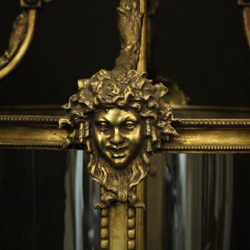 FRENCH 19TH CENTURY LARGE GILDED BRONZE ANTIQUE HALL LANTERN - ADDITIONAL PHOTO 3