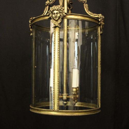 FRENCH 19TH CENTURY LARGE GILDED BRONZE ANTIQUE HALL LANTERN - ADDITIONAL PHOTO 4