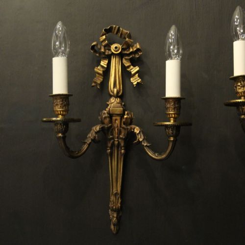 FRENCH SET OF 4 GILDED BRONZE ANTIQUE WALL SCONCES - ADDITIONAL PHOTO 1