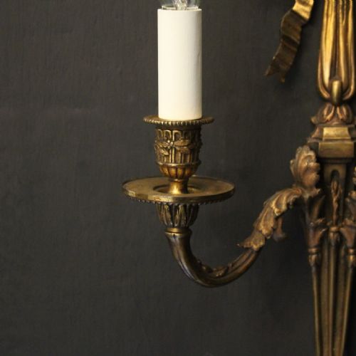 FRENCH SET OF 4 GILDED BRONZE ANTIQUE WALL SCONCES - ADDITIONAL PHOTO 2
