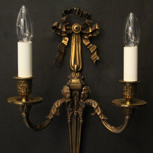 FRENCH SET OF 4 GILDED BRONZE ANTIQUE WALL SCONCES - ADDITIONAL PHOTO 3