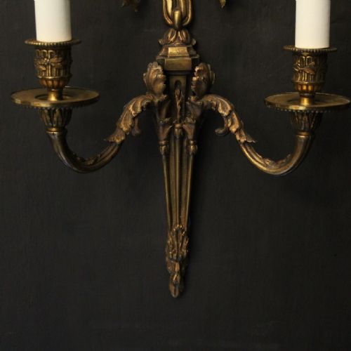 FRENCH SET OF 4 GILDED BRONZE ANTIQUE WALL SCONCES - ADDITIONAL PHOTO 4