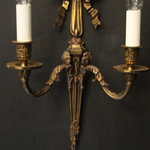 FRENCH SET OF 4 GILDED BRONZE ANTIQUE WALL SCONCES - ADDITIONAL PHOTO 5