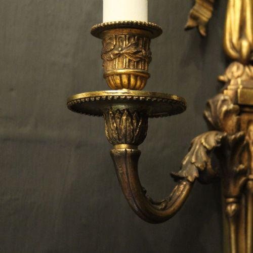 FRENCH SET OF 4 GILDED BRONZE ANTIQUE WALL SCONCES - ADDITIONAL PHOTO 6