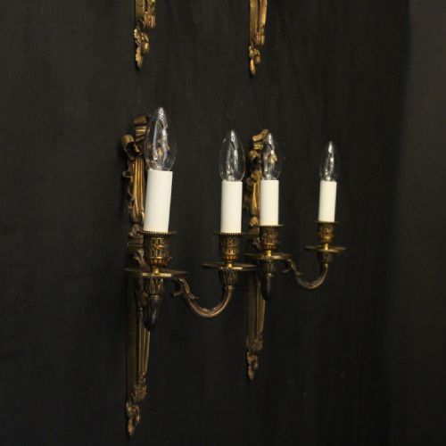FRENCH SET OF 4 GILDED BRONZE ANTIQUE WALL SCONCES - ADDITIONAL PHOTO 7