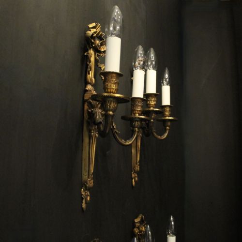 FRENCH SET OF 4 GILDED BRONZE ANTIQUE WALL SCONCES - ADDITIONAL PHOTO 8
