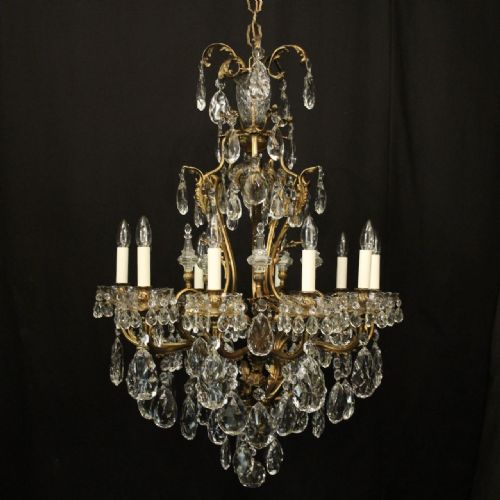 FRENCH PAIR OF GILDED BRONZE CRYSTAL 11 LIGHT ANTIQUE CHANDELIERS - ADDITIONAL PHOTO 1