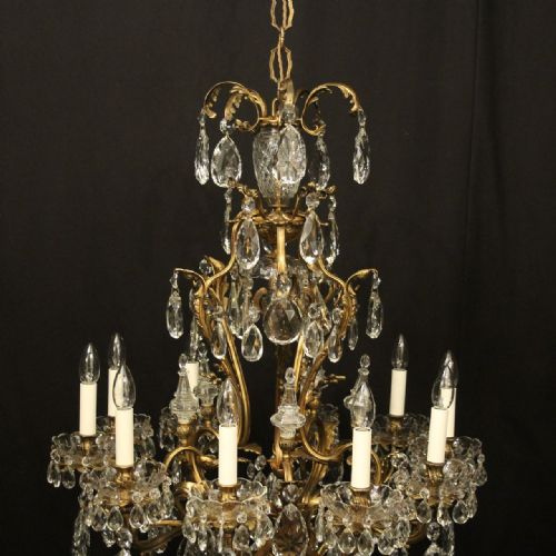 FRENCH PAIR OF GILDED BRONZE CRYSTAL 11 LIGHT ANTIQUE CHANDELIERS - ADDITIONAL PHOTO 2