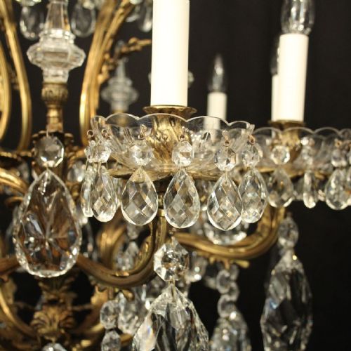 FRENCH PAIR OF GILDED BRONZE CRYSTAL 11 LIGHT ANTIQUE CHANDELIERS - ADDITIONAL PHOTO 4