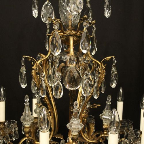 FRENCH PAIR OF GILDED BRONZE CRYSTAL 11 LIGHT ANTIQUE CHANDELIERS - ADDITIONAL PHOTO 8