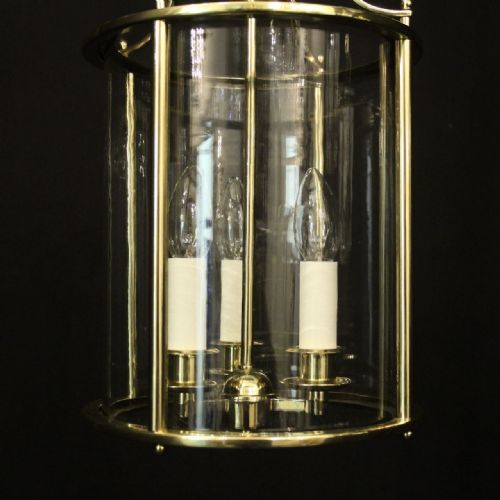 ENGLISH CONVEX BRASS TRIPLE LIGHT HALL LANTERN - ADDITIONAL PHOTO 1