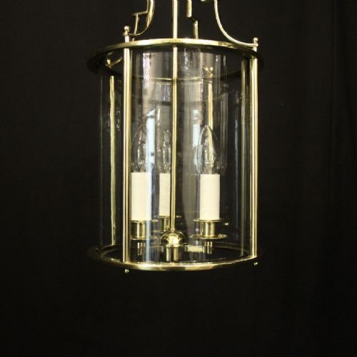 ENGLISH CONVEX BRASS TRIPLE LIGHT HALL LANTERN - ADDITIONAL PHOTO 2