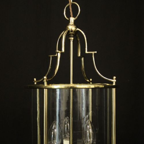 ENGLISH CONVEX BRASS TRIPLE LIGHT HALL LANTERN - ADDITIONAL PHOTO 4