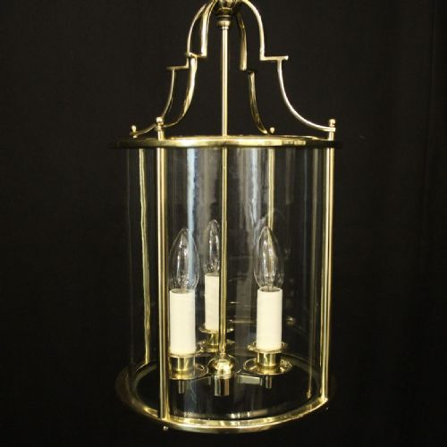 ENGLISH CONVEX BRASS TRIPLE LIGHT HALL LANTERN - ADDITIONAL PHOTO 5