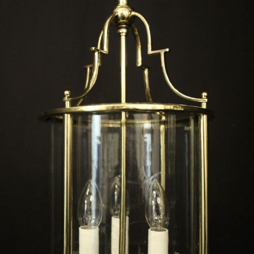 ENGLISH CONVEX BRASS TRIPLE LIGHT HALL LANTERN - ADDITIONAL PHOTO 6