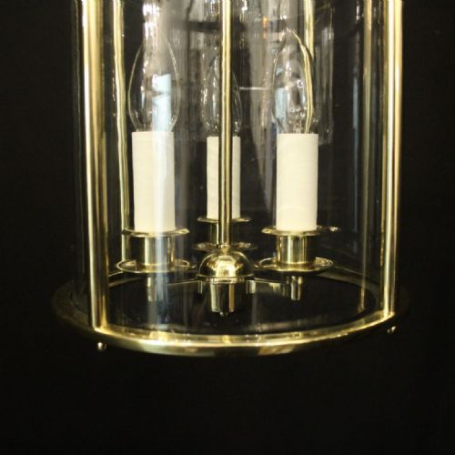 ENGLISH CONVEX BRASS TRIPLE LIGHT HALL LANTERN - ADDITIONAL PHOTO 7
