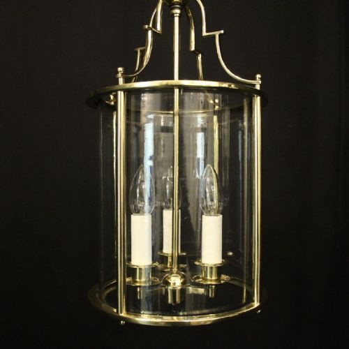 ENGLISH CONVEX BRASS TRIPLE LIGHT HALL LANTERN - ADDITIONAL PHOTO 8