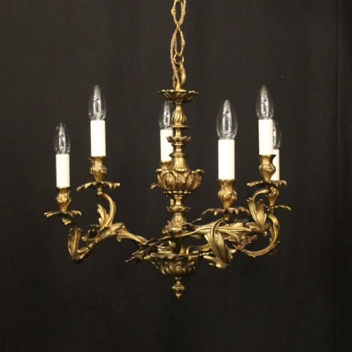French Gilded Brass 6 Light Antique Chandelier