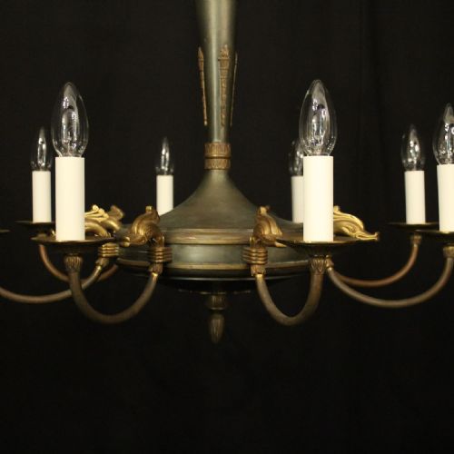 FRENCH EMPIRE GILDED BRASS 8 LIGHT CHANDELIER - ADDITIONAL PHOTO 1