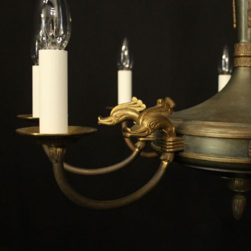 FRENCH EMPIRE GILDED BRASS 8 LIGHT CHANDELIER - ADDITIONAL PHOTO 2