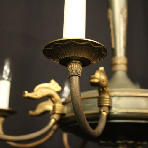 FRENCH EMPIRE GILDED BRASS 8 LIGHT CHANDELIER - ADDITIONAL PHOTO 4