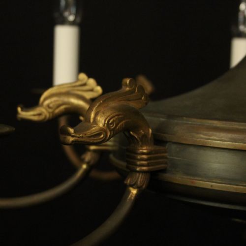 FRENCH EMPIRE GILDED BRASS 8 LIGHT CHANDELIER - ADDITIONAL PHOTO 5