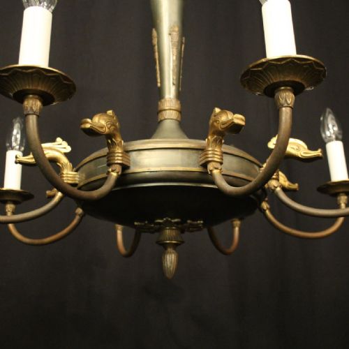 FRENCH EMPIRE GILDED BRASS 8 LIGHT CHANDELIER - ADDITIONAL PHOTO 6